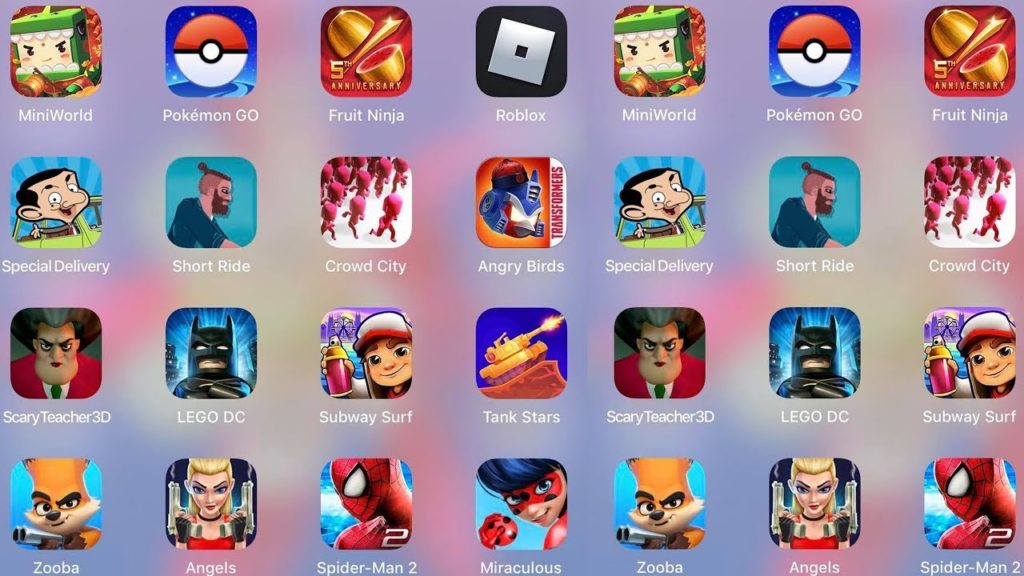 ScaryTeacher3D,Pokemon Go,Roblox,Spiderman Amazing,Short Ride,SubwaySurf,MiniWorld,Charlie's Angels