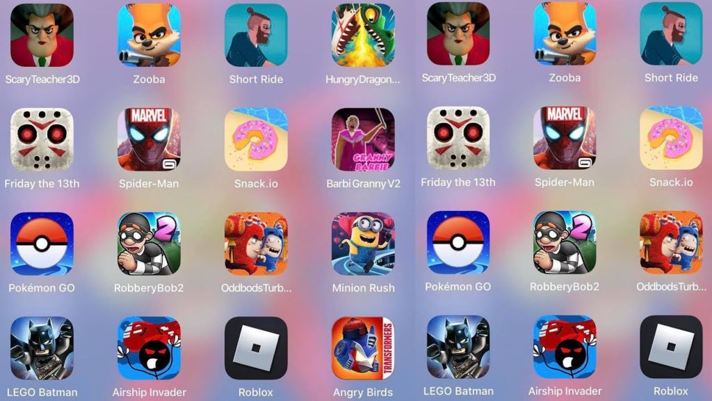 ScaryTeacher3D,Short Ride,Barbi Granny,Pokemon Go,Roblox,Lego Batman,Minion,Hungry Dragon,Snack.io