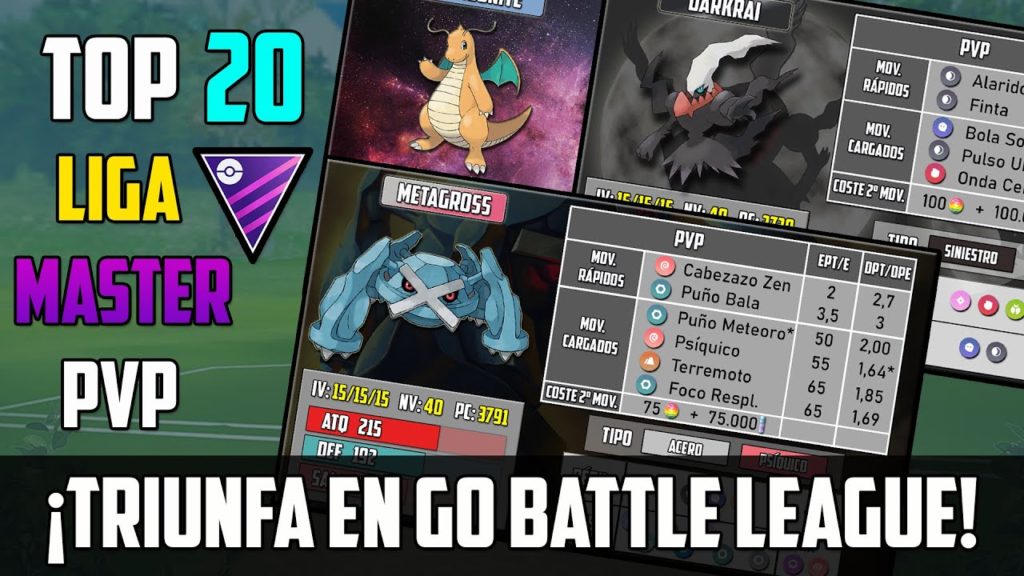 TOP 20 MEJORES POKEMON para LIGA MASTER en PVP y TRIUNFAR en GO BATTLE LEAGUE en POKEMON GO