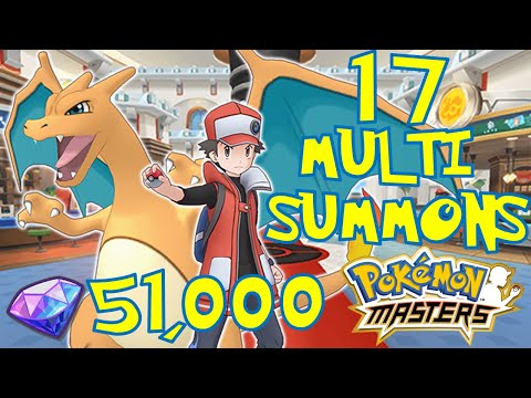 TRAINER RED SUMMONS! 51,000 GEMS! 17 MULTI SUMMONS! Pokemon Masters