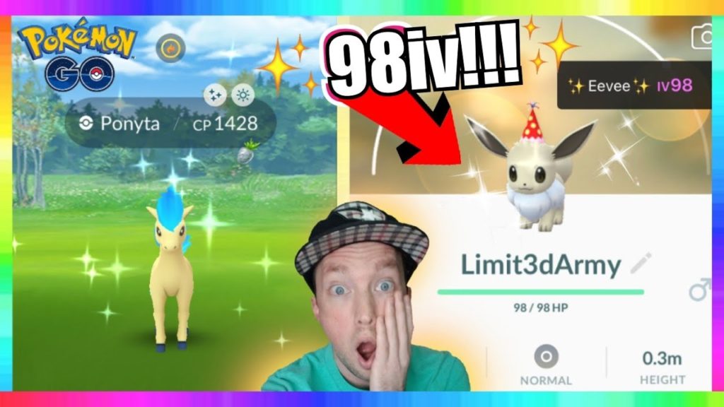 98iv SHINY PARTY HAT EEVEE CAUGHT + SHINY PONYTA CAUGHT IN POKEMON GO! POKEMON DAY EVENT 2020!