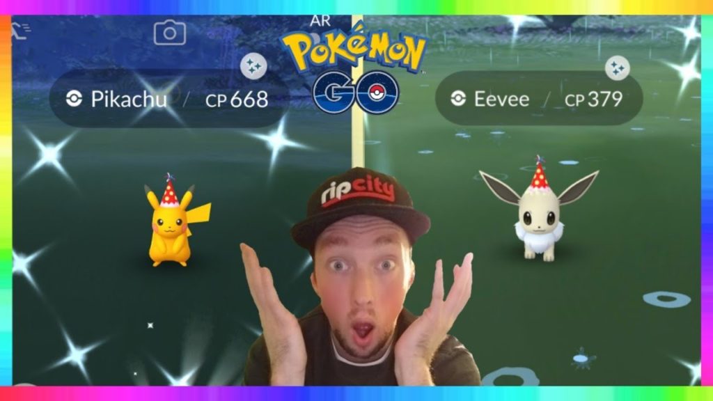 NEW POKEMON DAY EVENT IN POKEMON GO! SHINY PARTY HAT PIKACHU & EEVEE HUNTING!