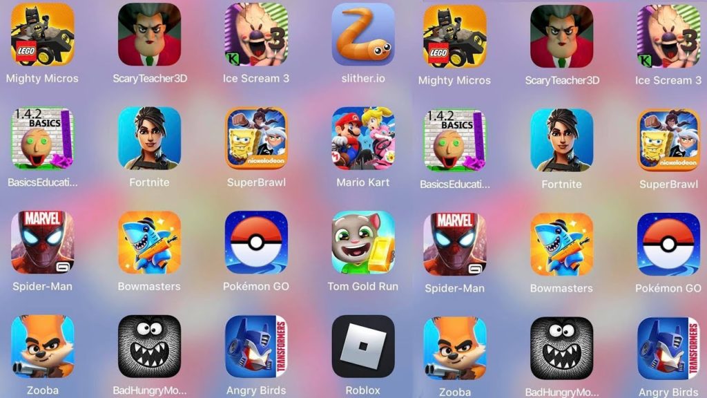 IceScream3,SupreBrawl,Roblox,ScaryTeacher,MightyMicros,BasicsBaldi,Pokemon Go,Slither,Fortnite,Mario