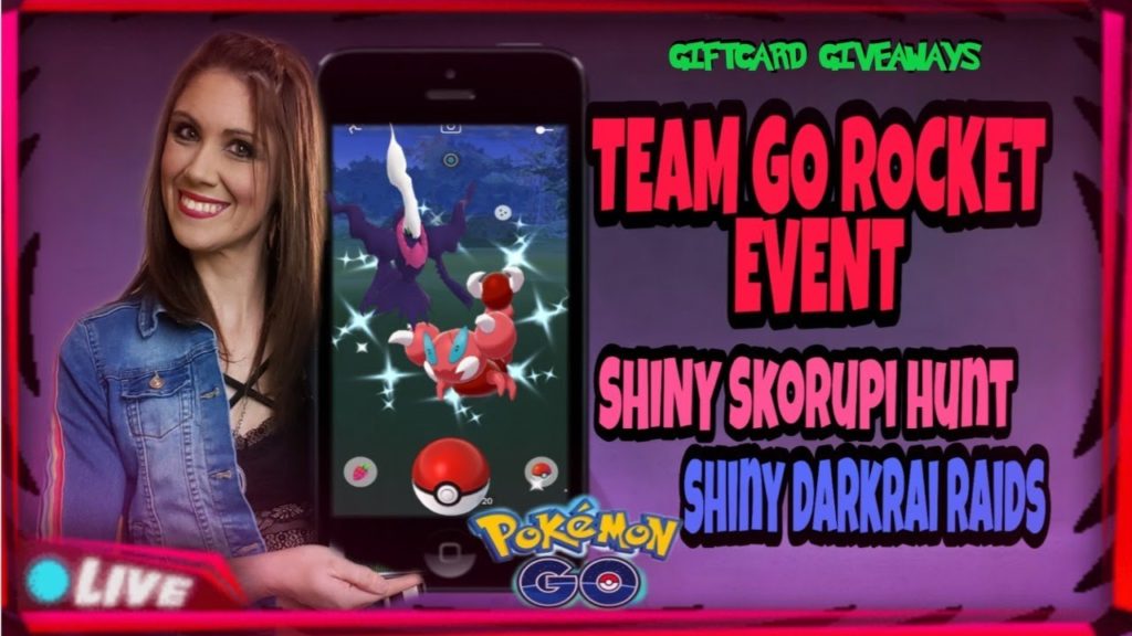 !LIVE POKEMON GO W/ fun&crazy sunny! TEAM GO ROCKET EVENT shiny skorupi & darkria! giftcard giveaway