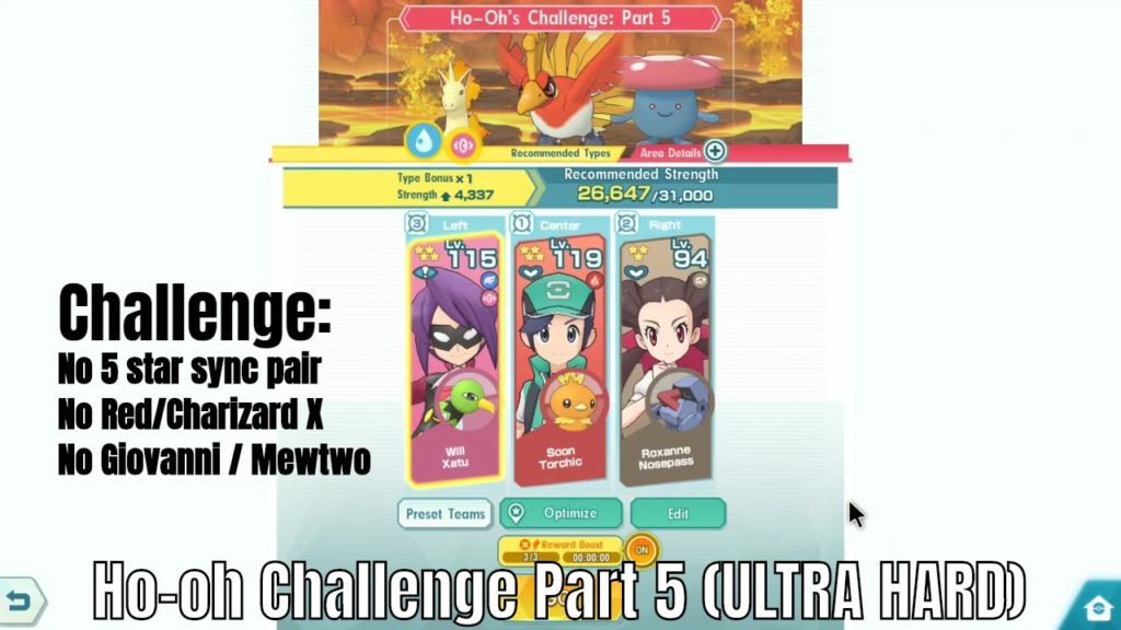 Pokemon Masters - Legendary Event: Ho-oh's Challenge: Part 5 (Ultra Hard) Will / Torchic / Roxanne