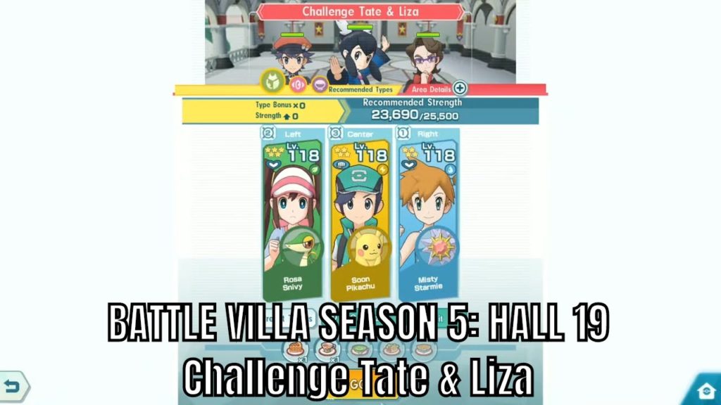 Pokemon Masters - Battle Villa Season 5: Rosa Pikachu Starmie VS Hall 14 Tate and Lisa