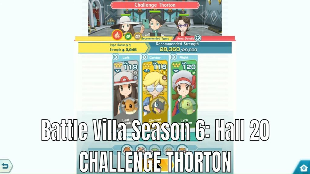 Pokemon Masters - Leaf Clemont Lyra VS Hall 20 Thorton Battle Villa Season 6