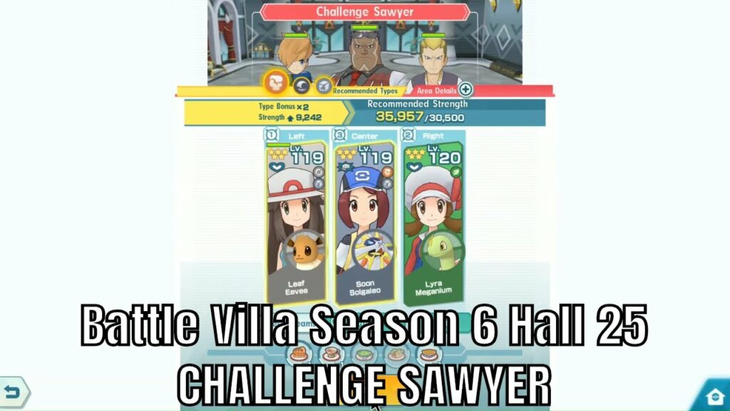 Pokemon Masters - Leaf Solgaleo Lyra VS Hall 25 Sawyer Battle Villa Season 6
