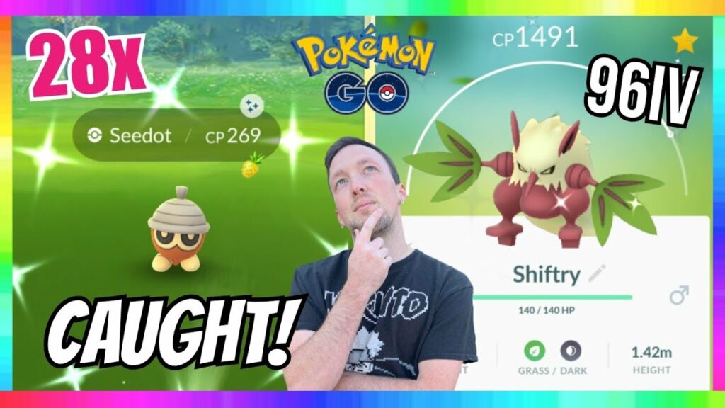 28x SHINY SEEDOT CAUGHT IN POKEMON GO! 96iv SHINY SHIFTRY EVOLUTION! NEW SEEDOT COMMUNITY DAY!
