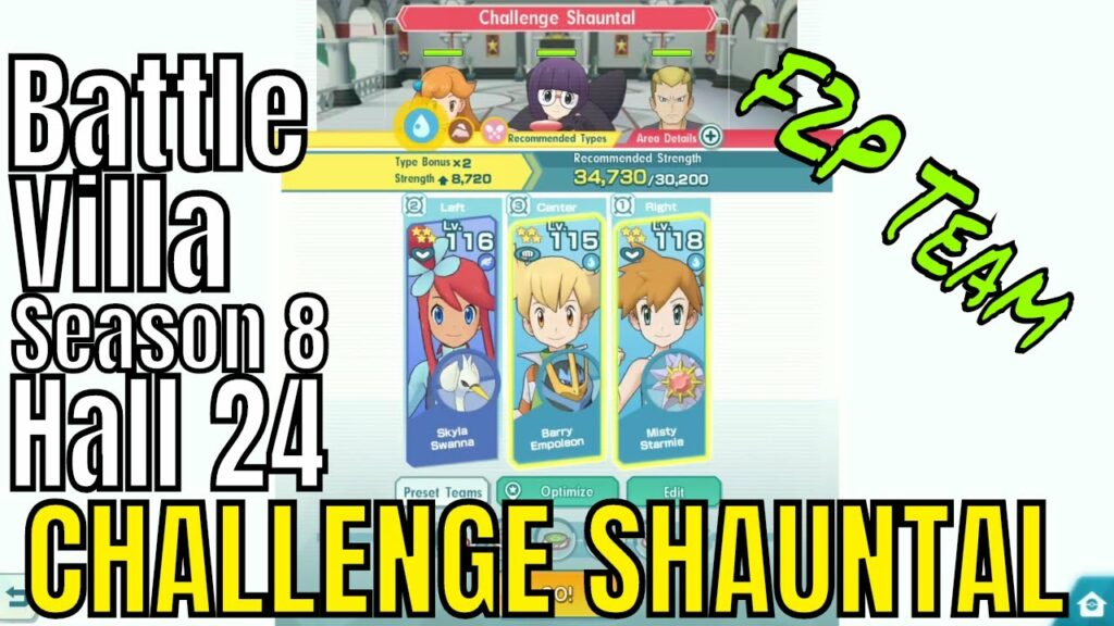 Pokemon Masters - Easy F2P Team Skyla Barry Misty VS Hall 24 Shauntal (Battle Villa Season 8)