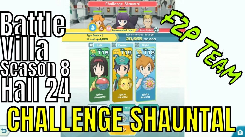 Pokemon Masters - F2P Team Erika Pikachu Misty VS Hall 24 Shauntal (Battle Villa Season 8)