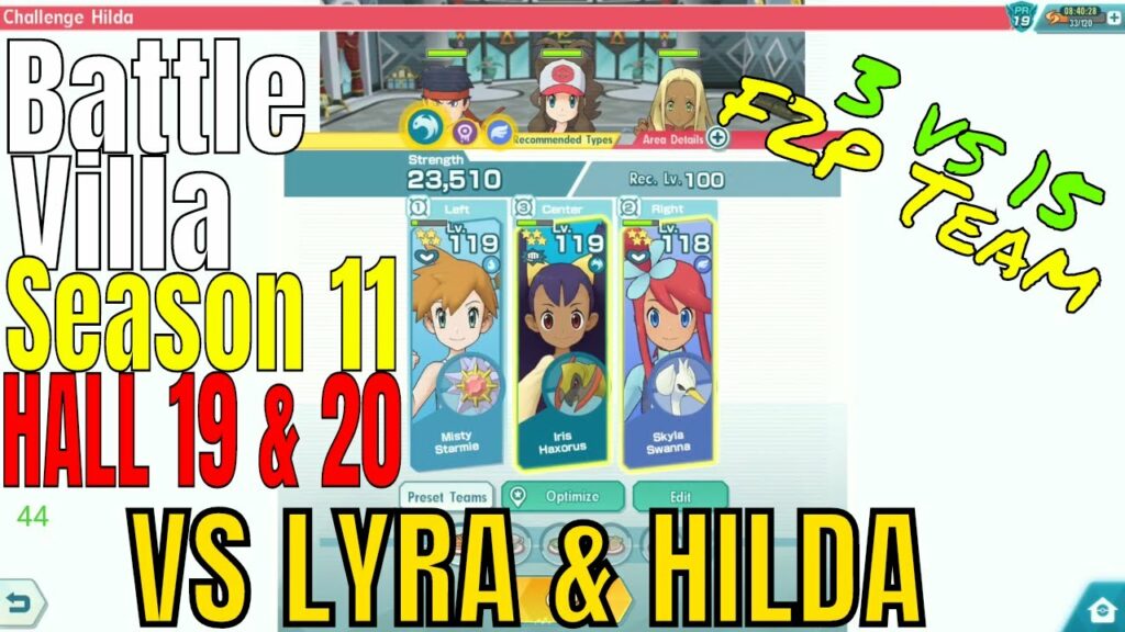 Pokemon Masters - F2P 3v15 Skyla Iris & Starmie VS Lyra & Hilda Hall 19 & 20 Battle Villa Season 11