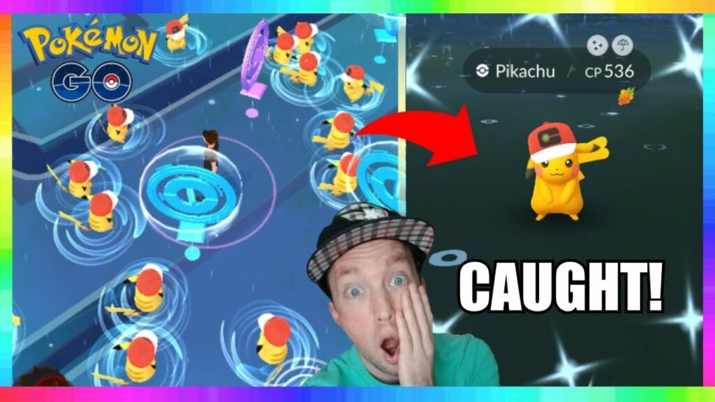 WEATHER BOOSTED SHINY WORLD HAT PIKACHU CAUGHT IN POKEMON GO! World Pikachu Spotlight Hour