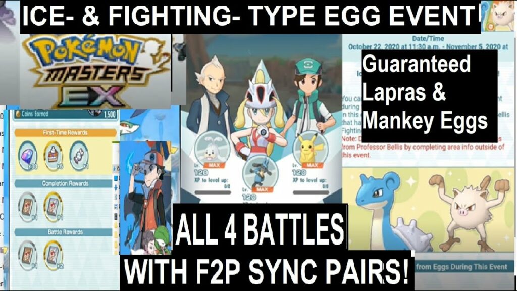 Pokemon Masters Ice & Fighting Type Egg Event All Battles with F2P Sync Pairs OCT 2020
