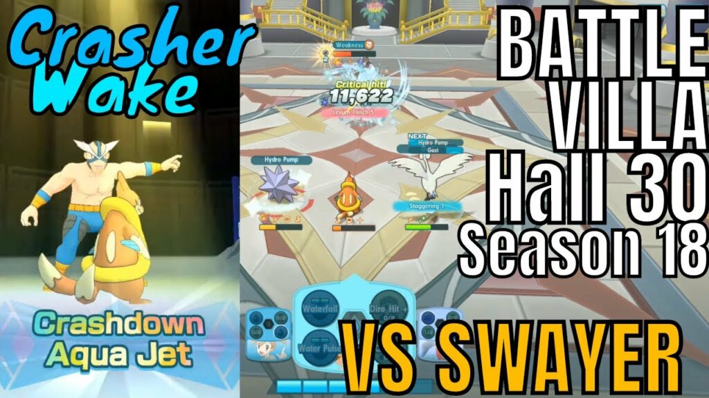 Pokemon Masters - 3v9 CRASHER WAKE Floatzel Misty Skyla VS Hall 30 Sawyer Battle Villa Season 18
