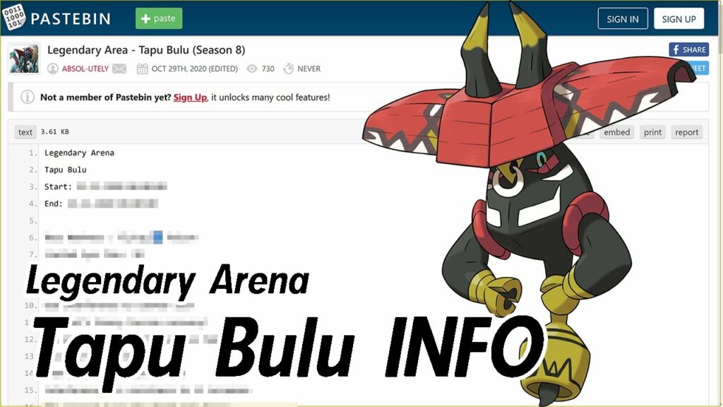 [Pokemon Masters EX] Legendary Arena: Tapu Bulu Datamine Info
