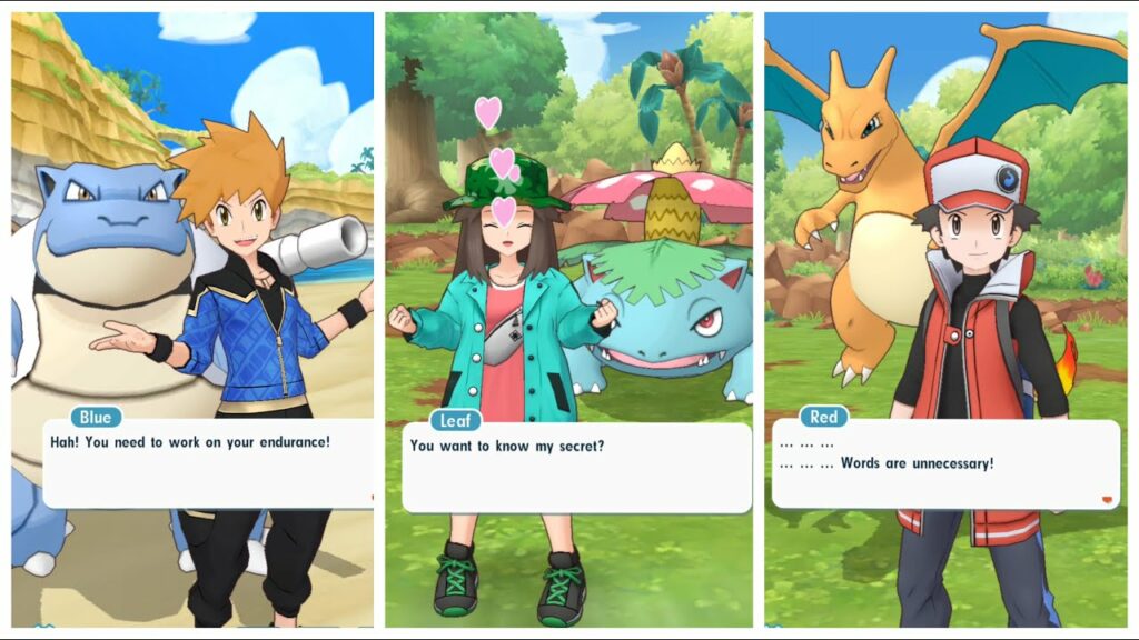 Pokemon Masters EX: A Day With Trainer Red, Blue & Leaf + All Conversations