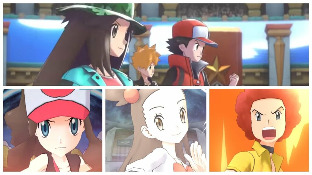 Pokemon Masters EX Kanto Trio Red, Blue & Leaf Vs Hilda, Jasmine & Flint Double Fire Guard Sun Team