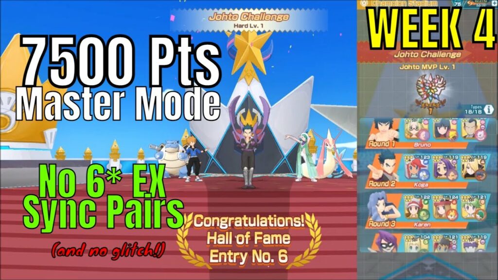 Pokemon Masters EX - Johto Champion Stadium 7500 points Master Mode Week 4 No EX sync pairs