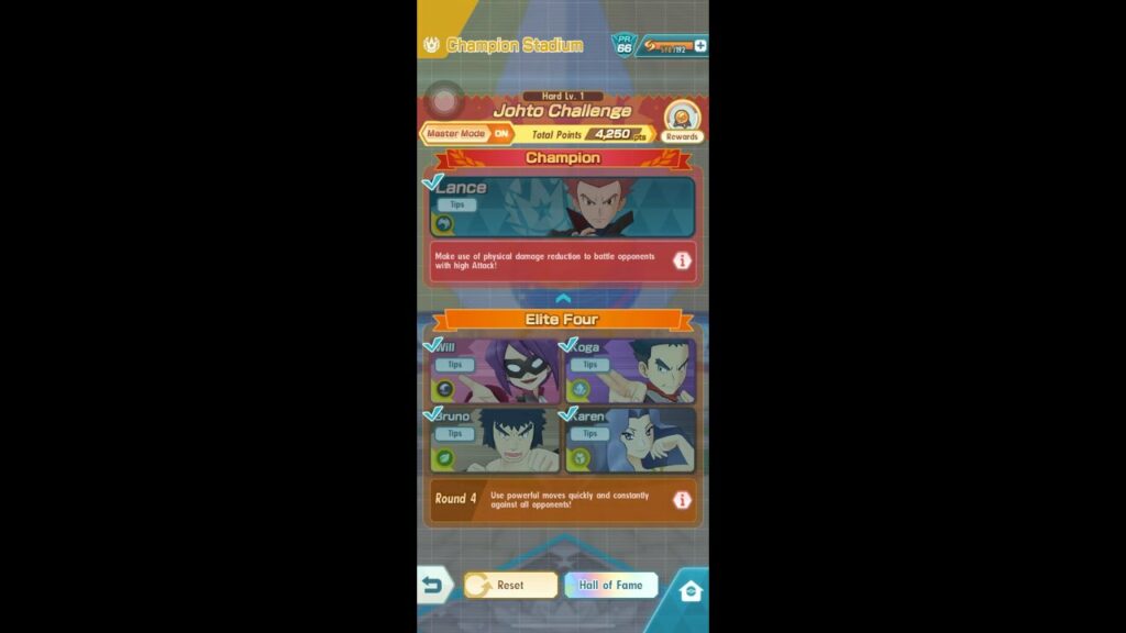Pokemon Masters EX Johto Challenge Champion Stadium Week 5 Master Mode 4250 points