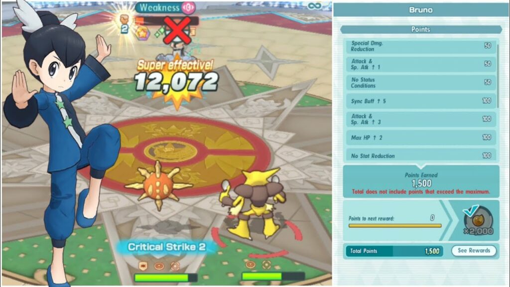 1500 points Tate for Master Mode Bruno Kanto Challenge | Pokemon Masters EX