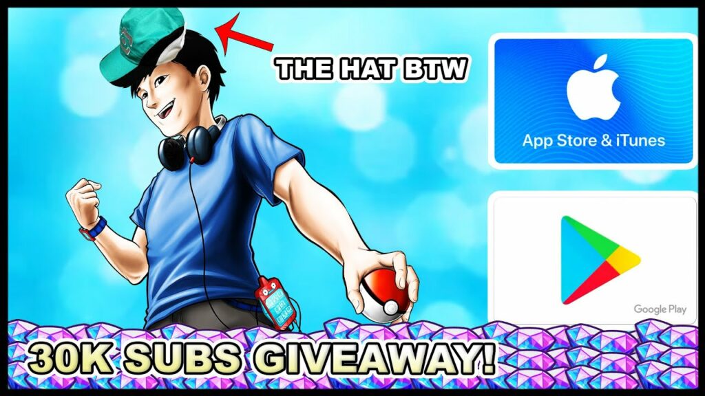 30K Subs Giveaway! App Store & Google Play Cards + Pokemon Masters Protag Official Hat!