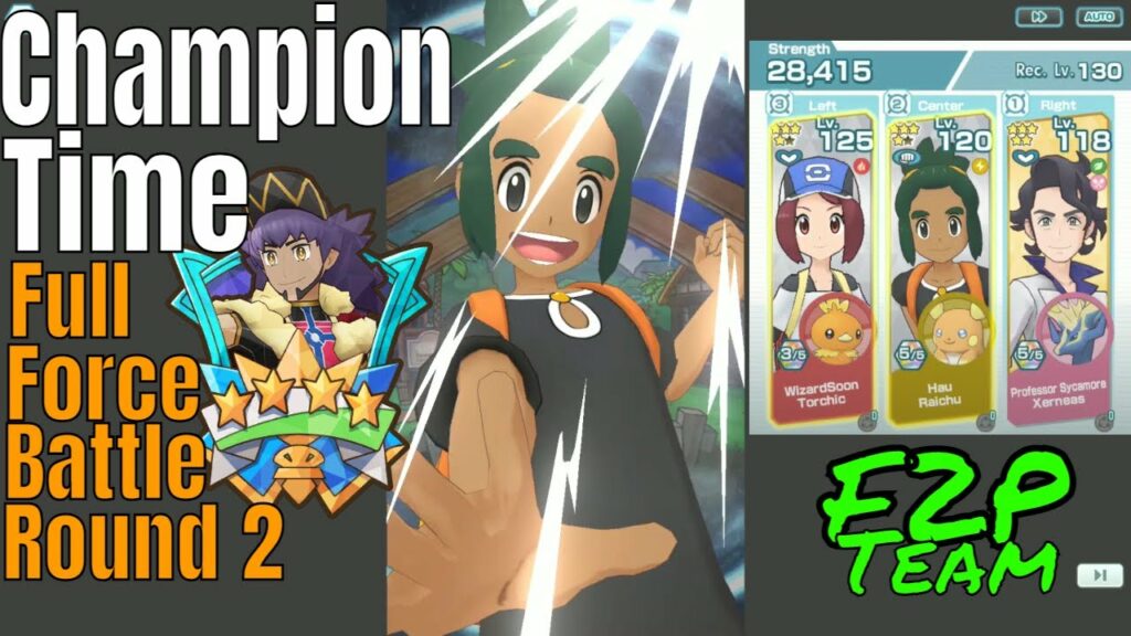 Pokemon Masters EX - Hau F2P Champion Time Full Force Battle   Ultra Hard (Galar Leon event)