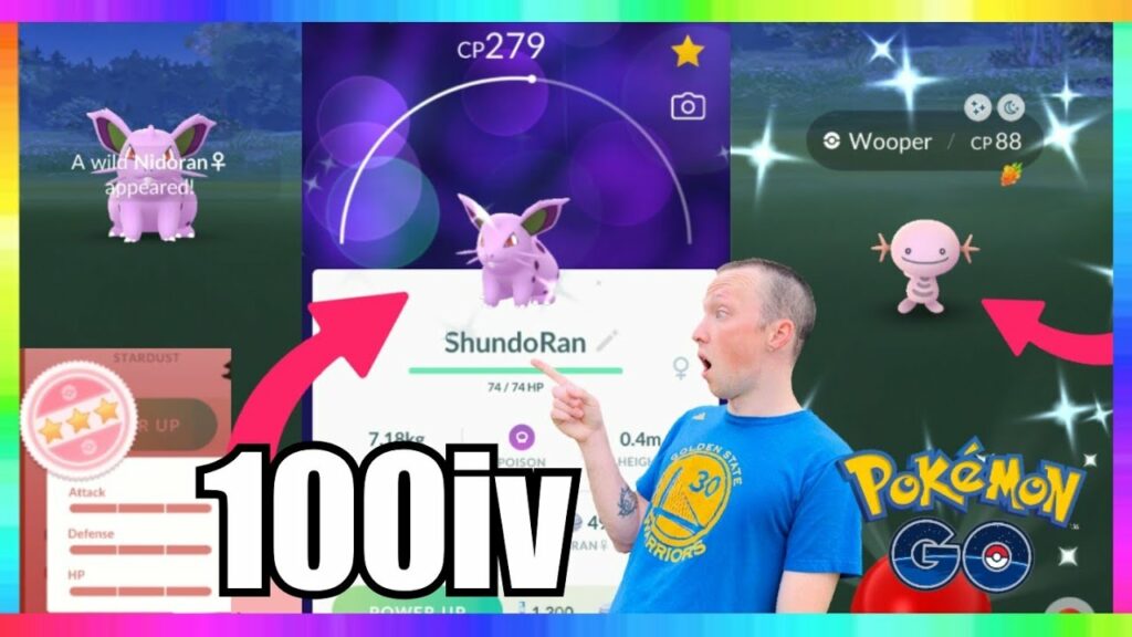 100iv SHINY NIDORAN FEMALE CAUGHT LIVE on STREAM IN POKEMON GO! + Shiny Wooper Caught!
