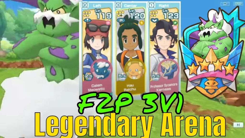 Pokemon Masters EX - VS Tornadus Legendary Arena F2P 3v1 Meowstic Raichu Xerneas Very Hard