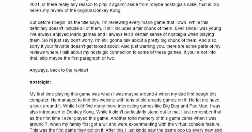 Giving my thoughts on every Mario game I own document