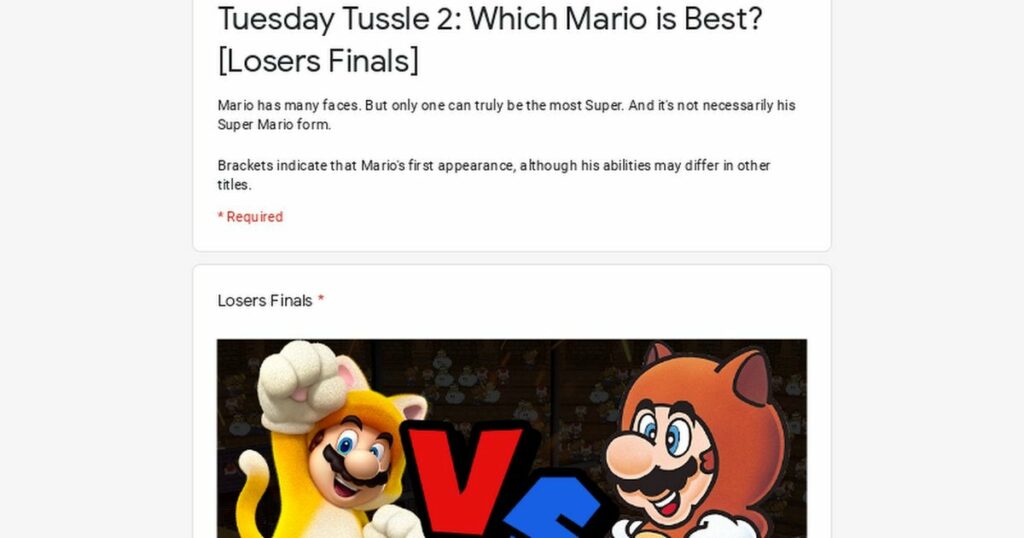 Cape Mario vs. Tanooki Mario - only one can be the Superest Mario of all time! Vote now in the Tuesday Tussle [Final Round]