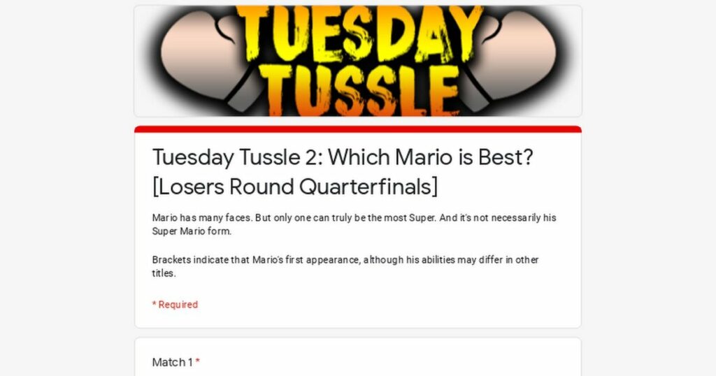 Bee Mario vs. Tanooki Mario! Raccoon Mario vs. Wing Mario! Who is the Superest Mario of all time? Vote now in the Tuesday Tussle [Losers Quarterfinals]