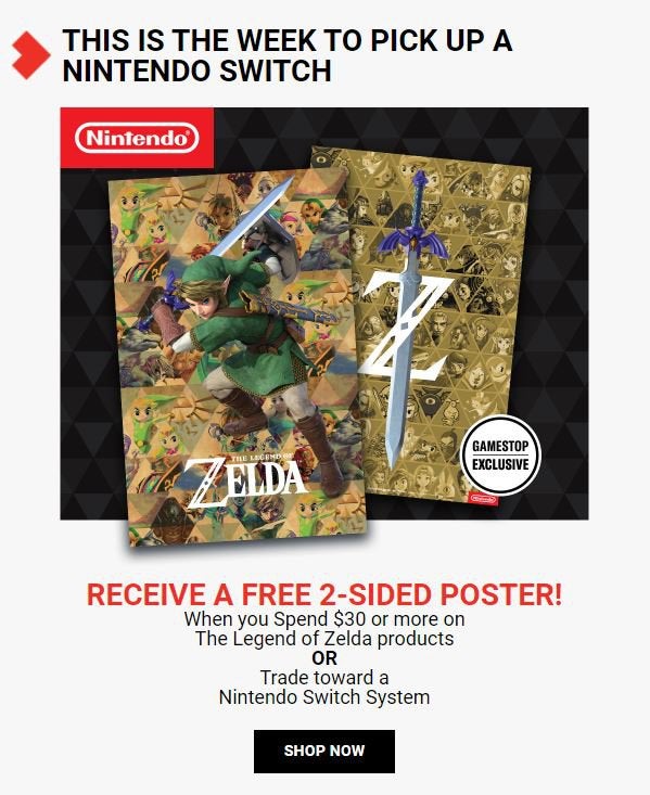 OFFER: Receive a FREE 2-Sided Poster When you Trade in for a Nintendo Switch System @ Gamestop