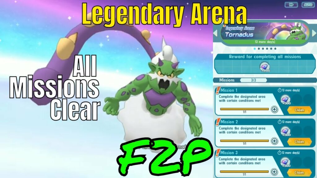 Tornadus Legendary Arena | F2P Team | All mission Clear Guide | Pokemon Masters EX