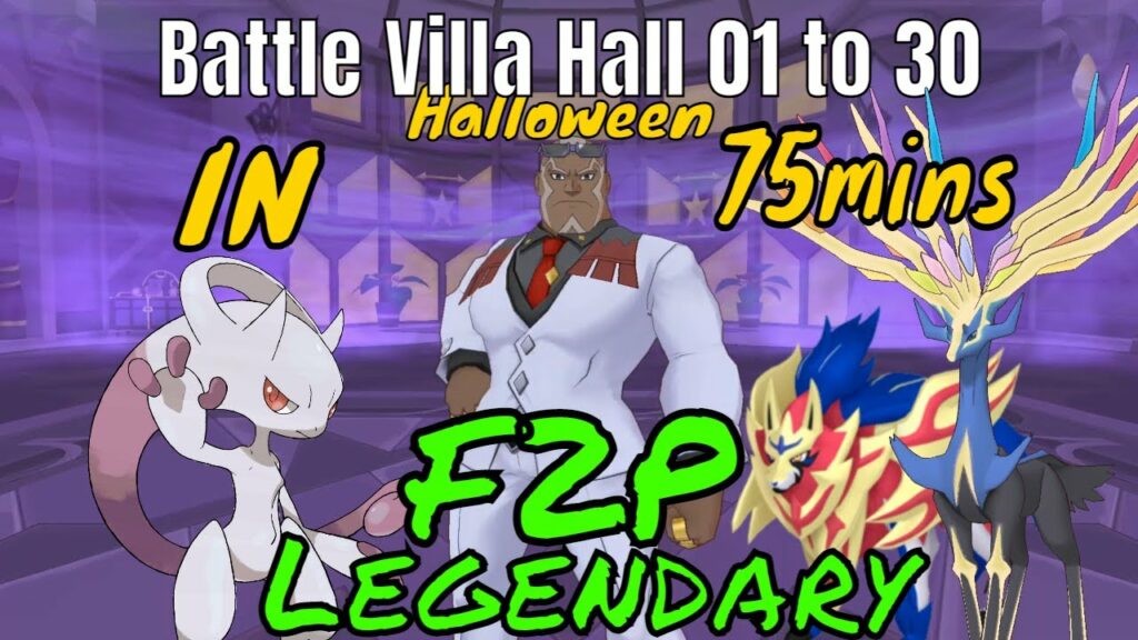 Pokemon Masters EX - Legendary Pokemon F2P Clear! Battle Villa Hall 1 to 30 Halloween in 75 mins