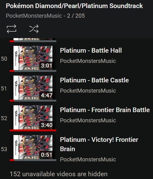 Nintendo just removed Diamond/Pearl/Black/White OSTs from PocketMonstersMusic's channel
