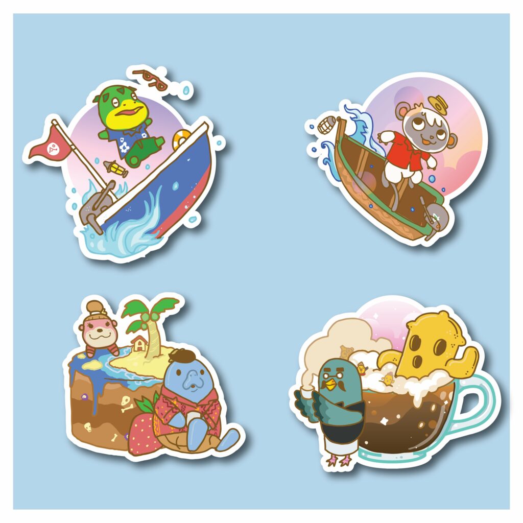 A batch of Animal Crossing Stickers I made that were inspired by my time with the new updates :)