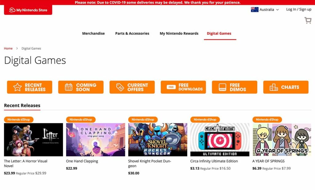 Vooks: Nintendo Australia finally launches a web based Switch eShop.