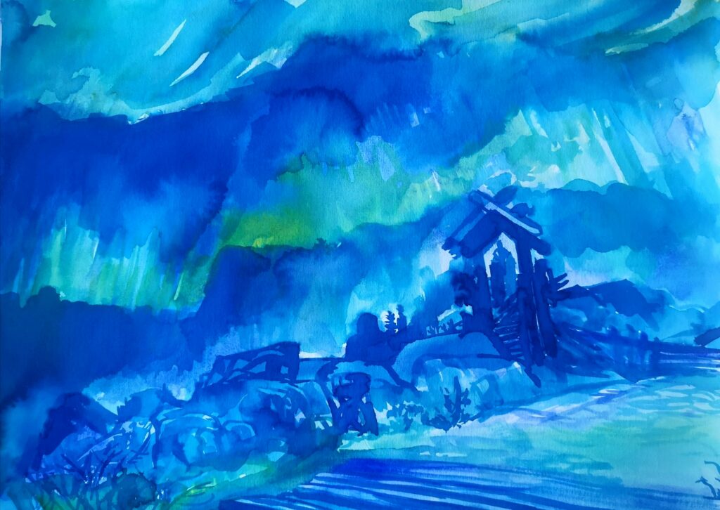 [OC] Whiterun, Skyrim AE, watercolor on paper, Andrei Dumitriu (me), 2022