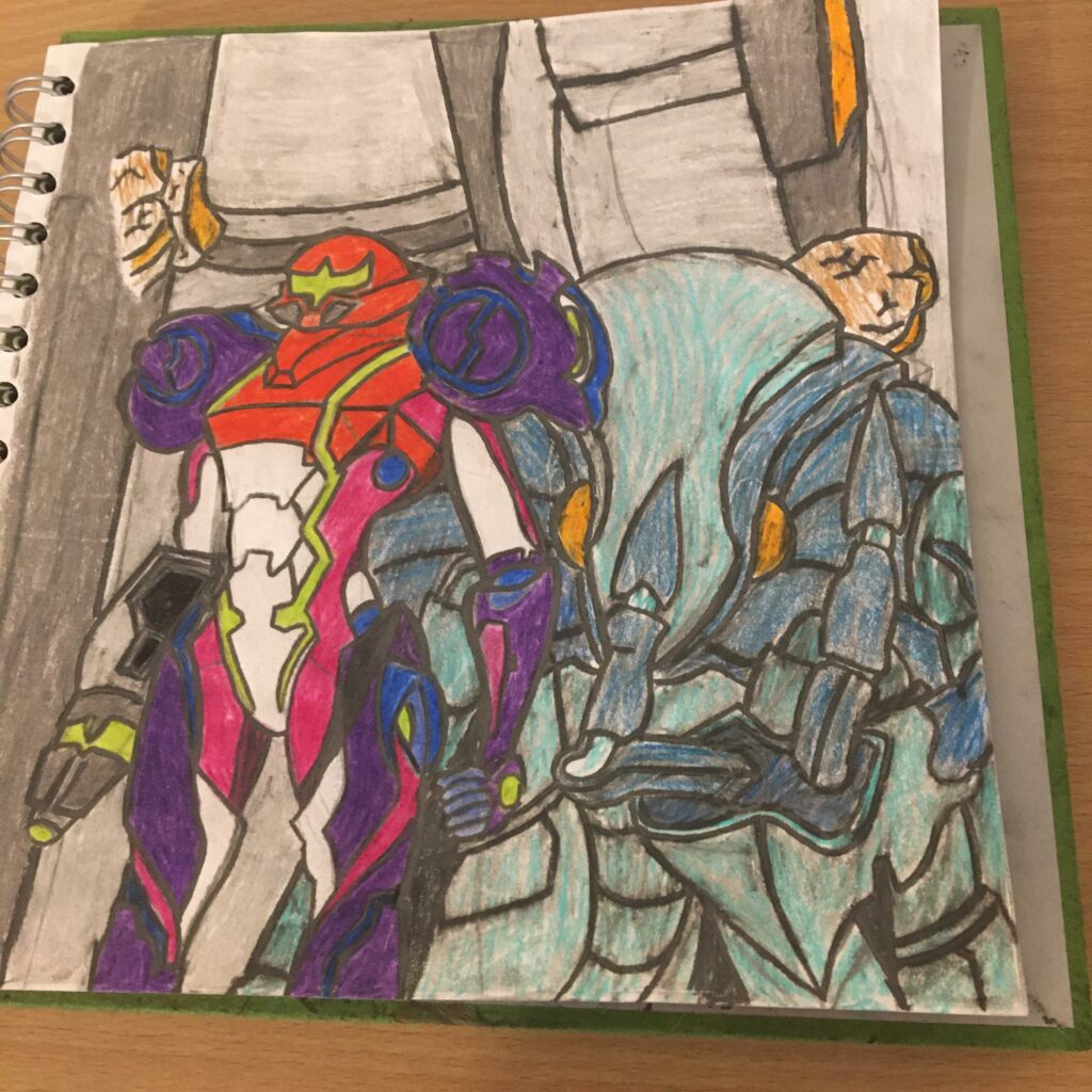 Metroid Dread fan art! Samus getting her Gravity suit.