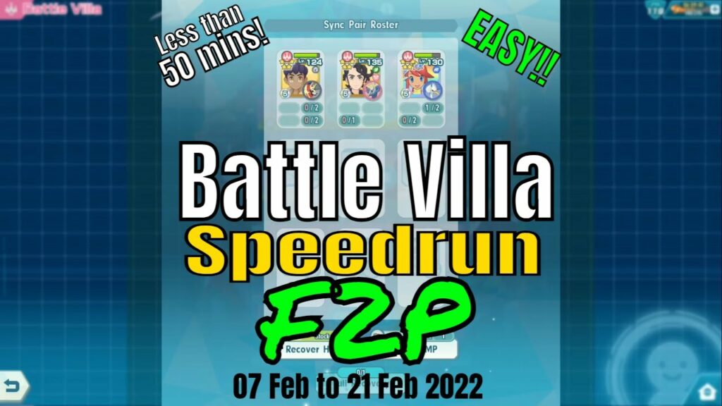 Pokemon Masters EX - Battle Villa SpeedRun F2P Clear! Hall 1 to 30 within 50 mins (with skip, duh!)