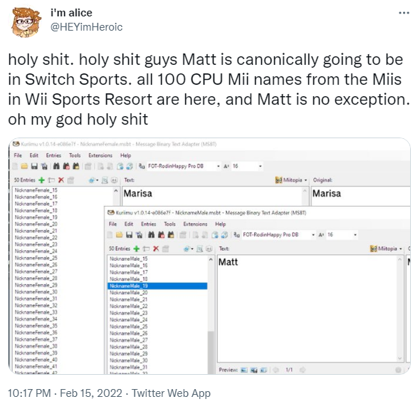 Nintendo Switch Sports datamining suggests the long awaited return of notorious CPU Matt from Wii Sports