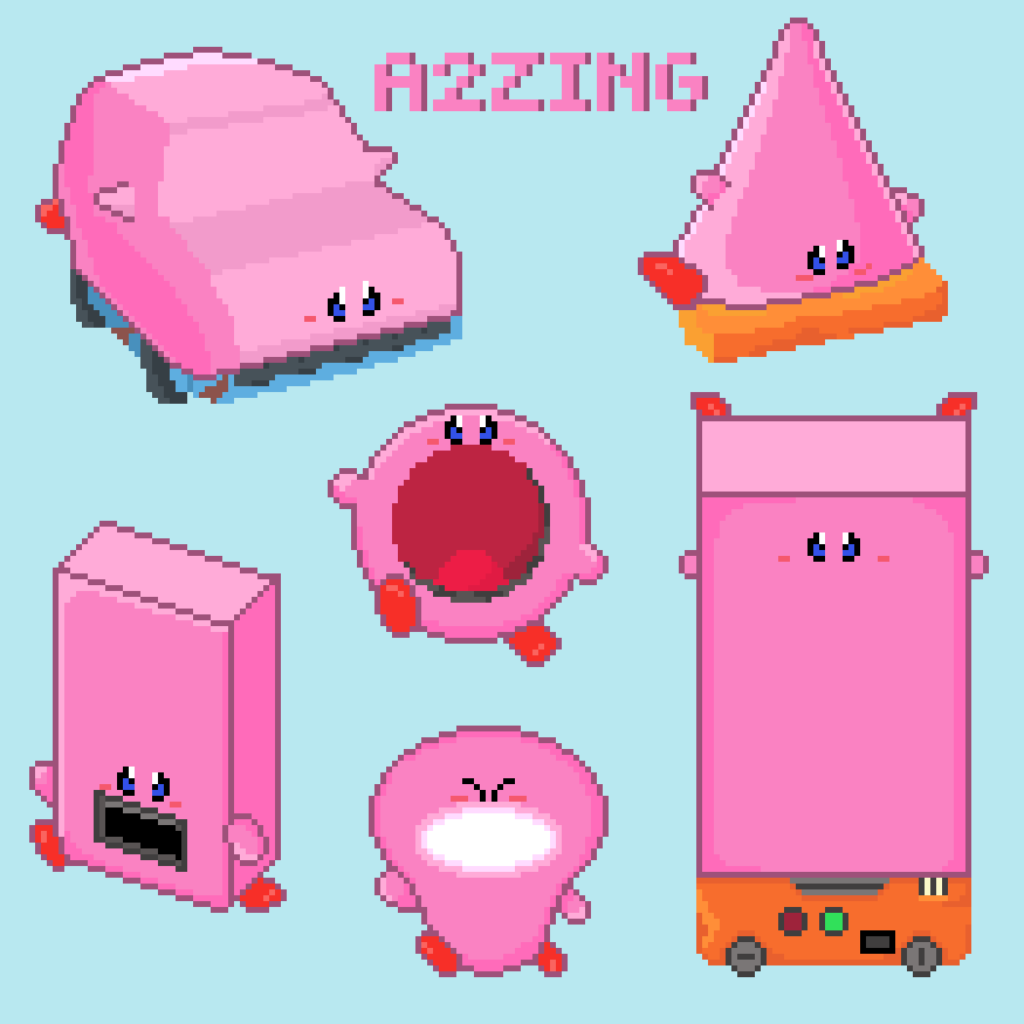 Kirby and his Mouthful Modes in Pixel Art!