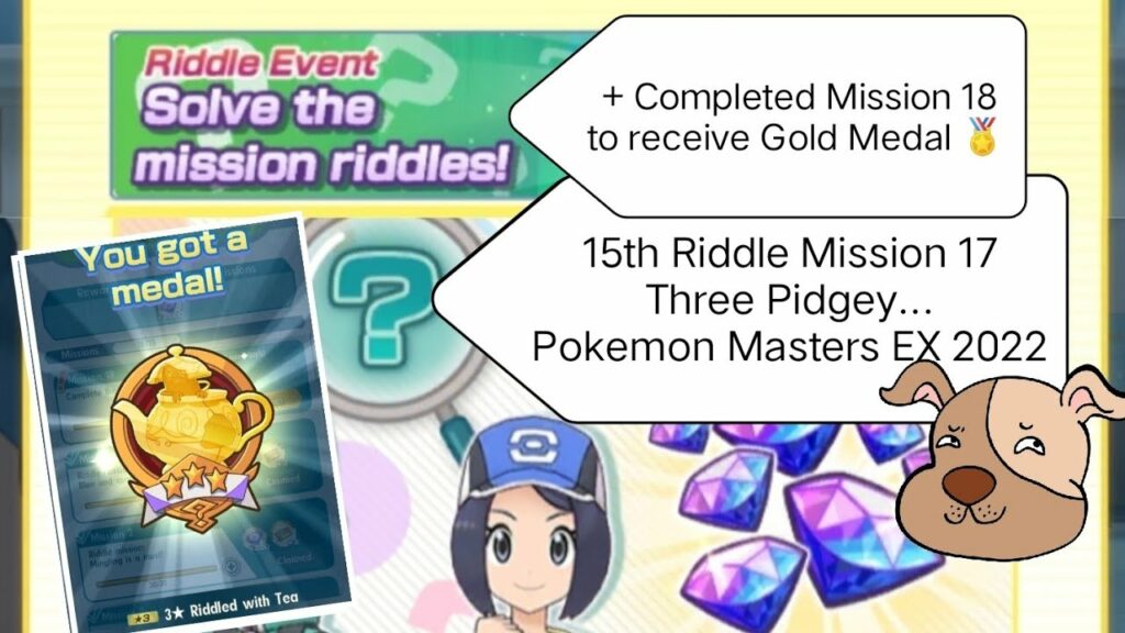 15th Riddle Mission 17: Three Pidgey. Pokemon Masters EX Riddle Event Solve the Mission Riddles 2022