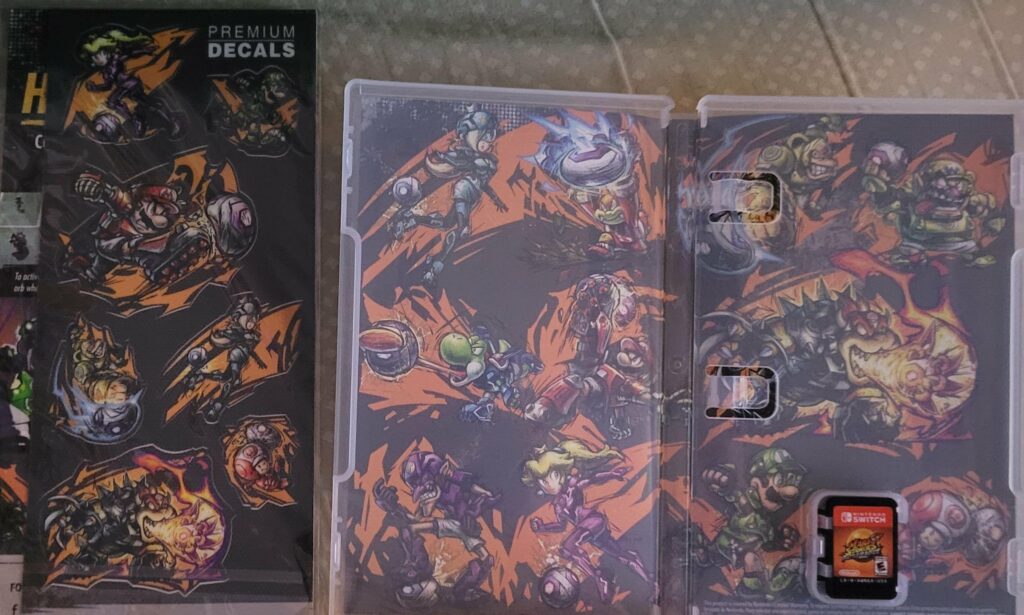 Mario Strikers Walmart Preorder, both inner box art and the decals that came with it