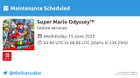 Mario Odyssey's online services scheduled to go through maintenance today.