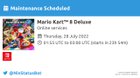 Maintenance has been scheduled for Mario Kart 8 Deluxe on July 28