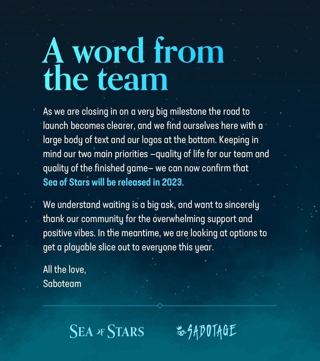 Sea of Stars will release in 2023