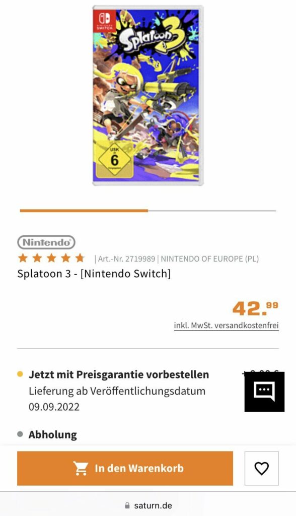 Splatoon 3 available in Germany for pre order 42,99€