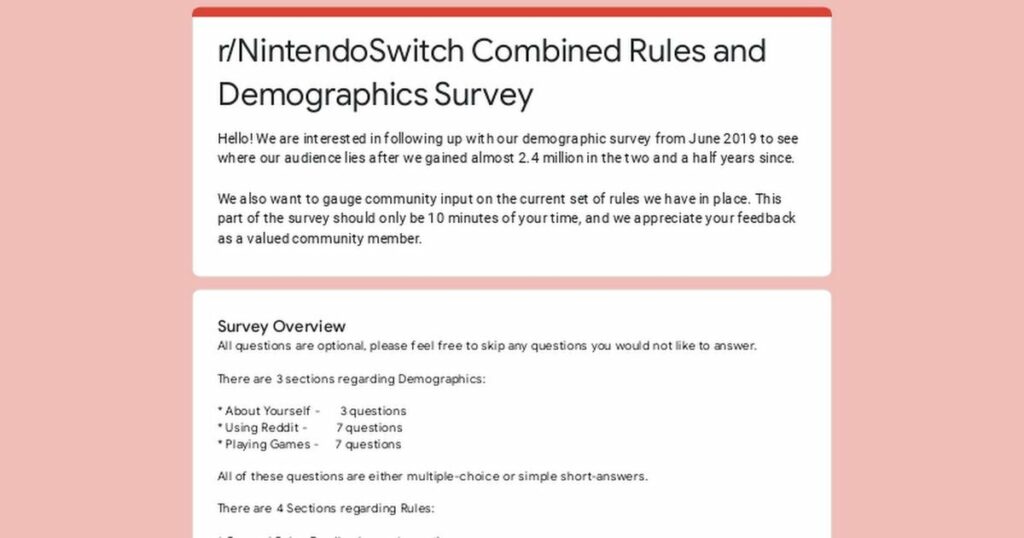 Please take our Demographics and Rules Feedback Survey for r/NintendoSwitch!